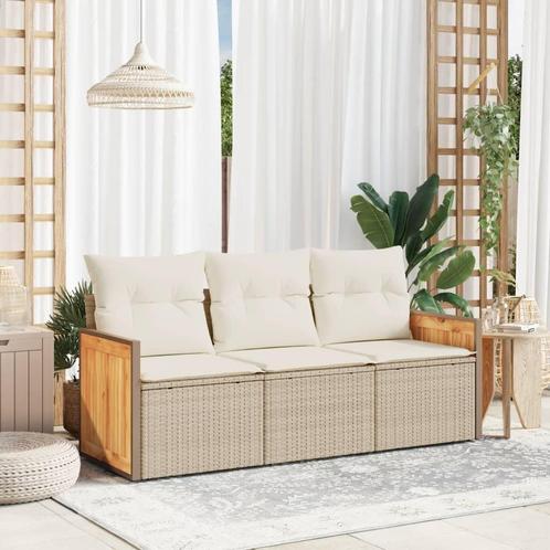vidaXL 3-delige Loungeset met kussens poly rattan beige, Tuin en Terras, Tuinsets en Loungesets, Loungeset, Nieuw, Rotan, Verzenden