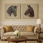 2 panelen Equitazione 47x47cm elk - Paarden artistiek, Antiek en Kunst, Antiek | Kleden en Textiel