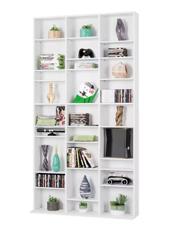 Hoge Boekenkast 27 Vakken – Wit Houten CD/DVD Opbergrek 190c, Huis en Inrichting, Kasten | Wandmeubels, Nieuw, Verzenden