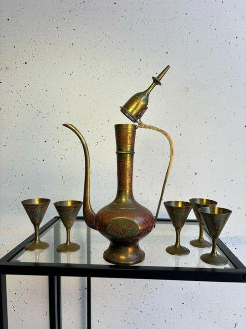 Theeservies (6) - Perzische Messing Set: Een Unieke Gravure, Antiek en Kunst, Curiosa en Brocante