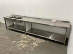RVS Spoel- en werktafel met dubbele wasbak, Ophalen of Verzenden, Gebruikt, RVS Meubilair