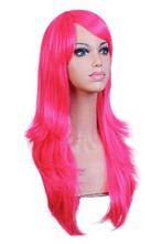 Luxe Lange Neon Roze Pruik Roze Unicorn Lang Haarwerk Schuin, Ophalen of Verzenden, Nieuw, Carnaval