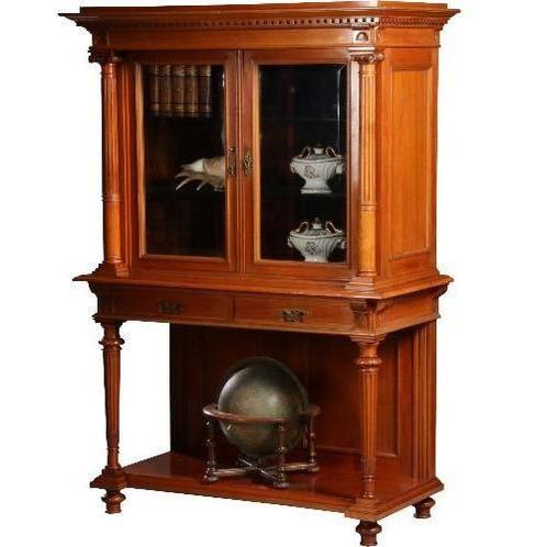 Notenhouten vitrinekast ca 1890 velours bekleed No602112, Antiek en Kunst, Antiek | Meubels | Kasten, Ophalen of Verzenden