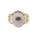 Exclusief 18 Krt. Gouden ring met Tahiti parel en diamant..., 18 tot 19, Gebruikt, Overige kleuren, Ophalen of Verzenden