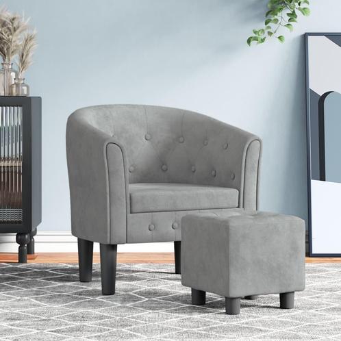 vidaXL Kuipstoel met voetenbank fluweel lichtgrijs, Huis en Inrichting, Fauteuils, Nieuw, Verzenden