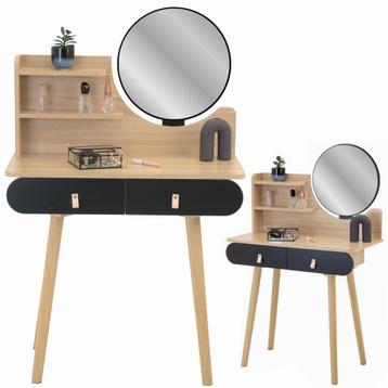 Make up tafel - kaptafel met spiegel - 2 lades - hout zwart beschikbaar voor biedingen