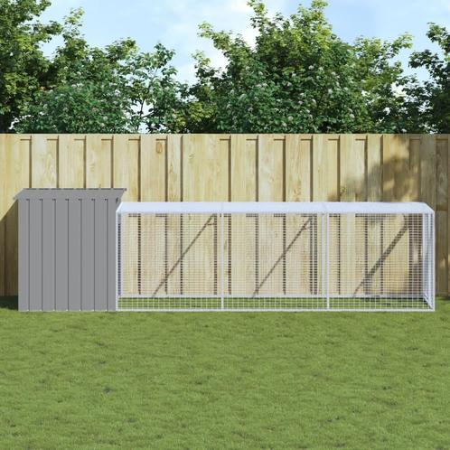 vidaXL Kippenhok met ren 110x405x110 cm staal lichtgrijs, Dieren en Toebehoren, Knaagdieren en Konijnen | Hokken en Kooien, Nieuw