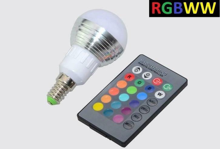 LED Bollamp RGB + Warm Wit - 5 Watt - E14, Huis en Inrichting, Lampen | Losse lampen, Nieuw, Ophalen of Verzenden