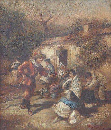 Europese school (XIX) - Spaans of Italiaans genretafereel, Antiek en Kunst, Kunst | Schilderijen | Klassiek