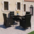 vidaXL 5-delige Tuinset poly rattan en glas zwart, 4 zitplaatsen, Nieuw, Tuinset, Verzenden