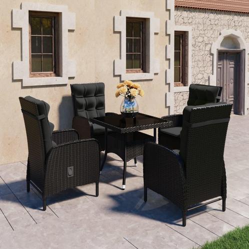 vidaXL 5-delige Tuinset poly rattan en glas zwart, Tuin en Terras, Tuinsets en Loungesets, Tuinset, Nieuw, 4 zitplaatsen, Rotan