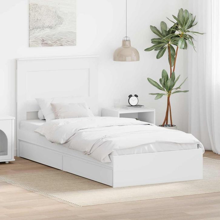 vidaXL Opslag bed met hoofdeinde met lade Wit 90 x 200 cm, Huis en Inrichting, Slaapkamer | Bedden, Wit, Nieuw, Hout, Verzenden