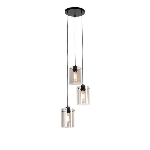 Design hanglamp zwart met smoke glas 3-lichts - Dome, Huis en Inrichting, Lampen | Hanglampen, Nieuw, Glas, 75 cm of meer