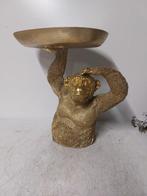 Beeld, gold colored monkey with oval tray - 32 cm -