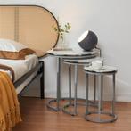 [en.casa] Bijzettafel Bornholm set van 3 rond marmer wit en, Huis en Inrichting, Tafels | Bijzettafels, Verzenden, Nieuw