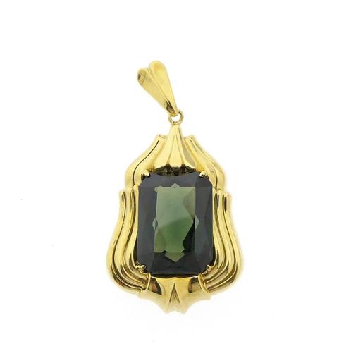Gouden hanger met groene toermalijn (verdeliet) (verdeliet), Sieraden, Tassen en Uiterlijk, Bedels, Gebruikt, Overige merken, Goud