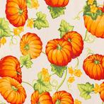 Decoratief stof - Herfstontwerp - Oranje pompoenen en gele, Antiek en Kunst