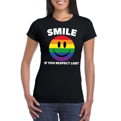 Regenboog emoticon Smile if you respect LGBT shirt zwart d.., Hobby en Vrije tijd, Feestartikelen, Ophalen of Verzenden