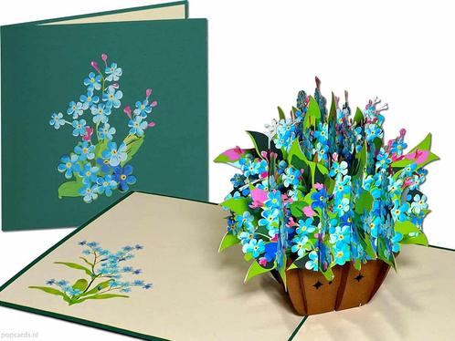 Boeket bloemen Vergeet-mij-nietjes pop-up wenskaart, Diversen, Wenskaarten, Verzenden