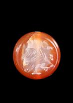 Sasanian Kornalijn Stempelzegel met vleugelachtige zoomorf