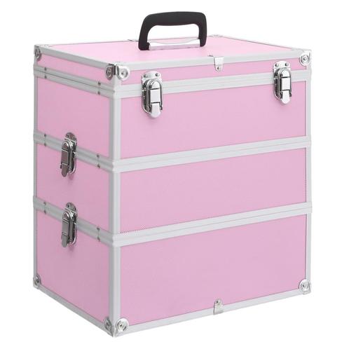 vidaXL Make-up koffer 37x24x40 cm aluminium roze, Sieraden, Tassen en Uiterlijk, Toilettassen, Roze, Nieuw, Verzenden