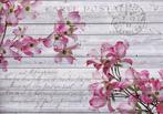 Postcard fotobehang Hout met roze bloemen, Verzenden
