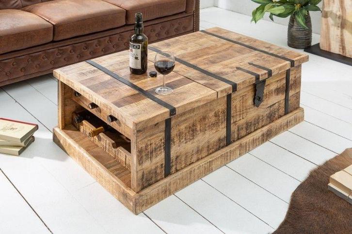Massief houten salontafel BODEGA 100cm mangohouten, Huis en Inrichting, Tafels | Salontafels, Ophalen of Verzenden