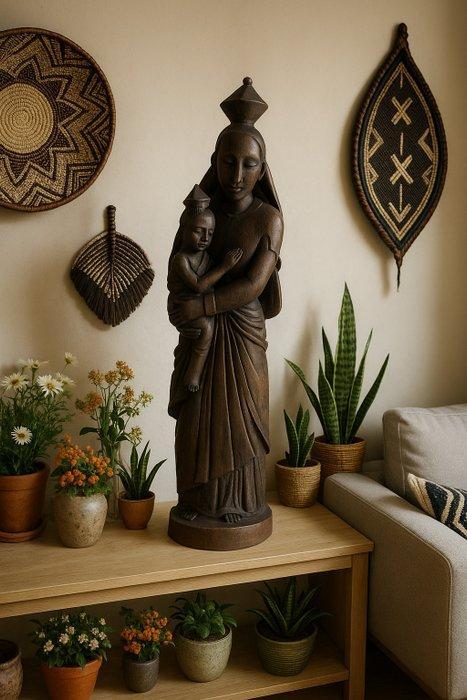 sculptuur, African Hand-Carved Madonna and Child Statue - 76, Antiek en Kunst, Antiek | Boeken en Bijbels