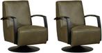 Olijfgroene leren industriële draaifauteuils - staal zwart, Nieuw, Ophalen of Verzenden, Modern, 50 tot 75 cm