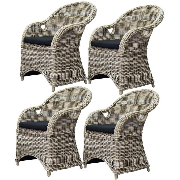 4 stuks Macau dining tuinstoel met handgat naturel rotan, Tuin en Terras, Tuinstoelen, Nieuw, Ophalen of Verzenden