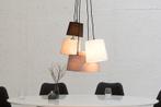 Design hanglamp LEVELS zwart grijs wit met 5 linnen kappen -, Huis en Inrichting, Lampen | Hanglampen, Nieuw, Ophalen of Verzenden