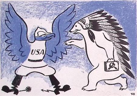 Spotprent over communisme onder inheemse Amerikanen(?), Antiek en Kunst, Kunst | Litho's en Zeefdrukken, Verzenden