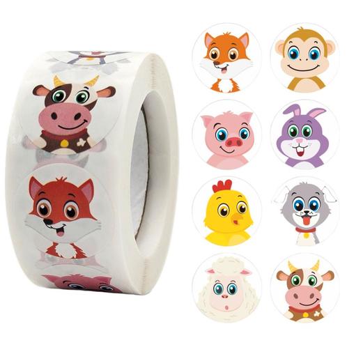 500 Stickers Op Rol - 2.5cm - Boerderij Dieren -, Diversen, Cadeauverpakkingen, Verzenden