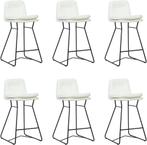 Set van 6 Gebroken witte leren industriële barkrukken - staa, Overige kleuren, Nieuw, Ophalen of Verzenden, Vijf, Zes of meer stoelen