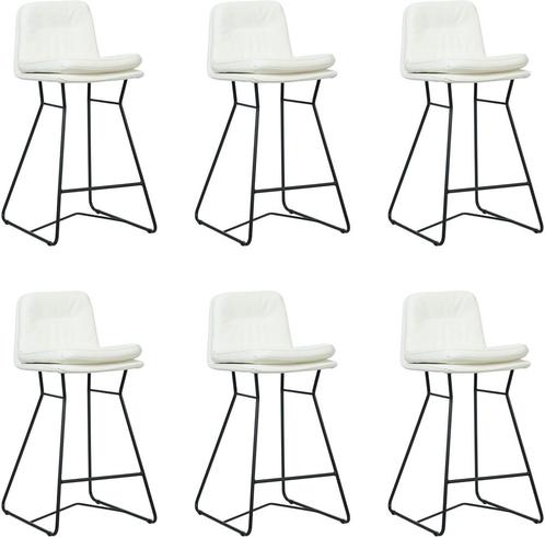 Set van 6 Gebroken witte leren industriële barkrukken - staa, Huis en Inrichting, Stoelen, Vijf, Zes of meer stoelen, Overige kleuren