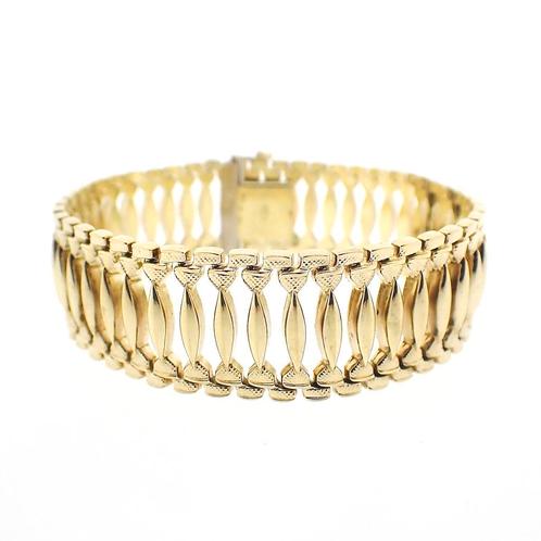 Vintage gouden brede armband | 19,5 cm (schakel armband), Sieraden, Tassen en Uiterlijk, Armbanden, Overige kleuren, Gebruikt