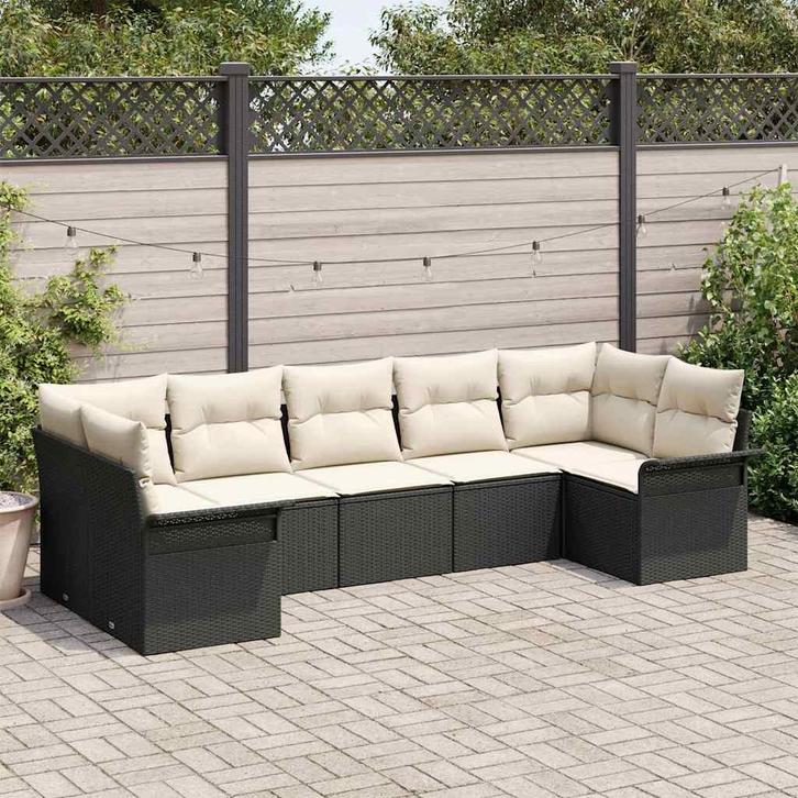 vidaXL Tuin Sofa Set met kussen met opslag 7 pcs Zwart Poly, Tuin en Terras, Tuinsets en Loungesets, Nieuw, Rotan, Verzenden