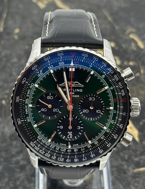 Breitling Navitimer B01 Chronograph 46mm - Green Dial New, Sieraden, Tassen en Uiterlijk, Horloges | Heren, Leer, Nieuw, Staal