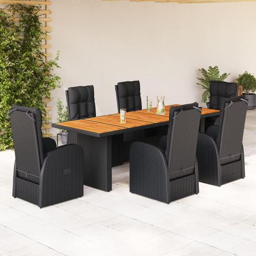 vidaXL 7-delige Tuinset met kussens poly rattan zwart, Tuin en Terras, Tuinsets en Loungesets, Tuinset, Nieuw, 6 zitplaatsen, Rotan