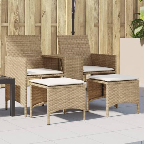 vidaXL Tuinbank 2-zits met tafel en voetenbanken poly rattan, Tuin en Terras, Tuinsets en Loungesets, Nieuw, Rotan, Verzenden