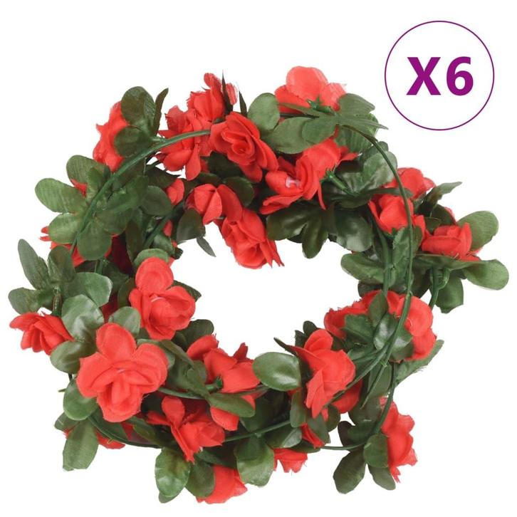 vidaXL Kerstslingers met bloemen 6 st 250 cm lente rood, Hobby en Vrije tijd, Feestartikelen, Nieuw, Verzenden
