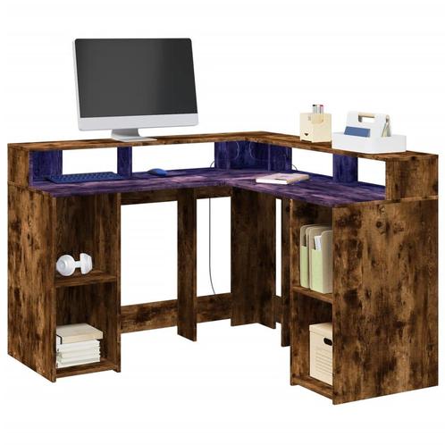 vidaXL Bureau met LED-verlichting 130x130x91 cm hout gerookt, Huis en Inrichting, Bureaus, Nieuw, Verzenden