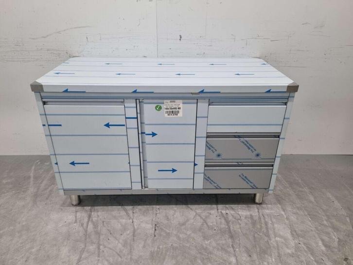 RVS Werkkast Kast Werktafel, klapdeur, 3 laden en afvalbak, Zakelijke goederen, Horeca | Keukenapparatuur, Nieuw zonder verpakking