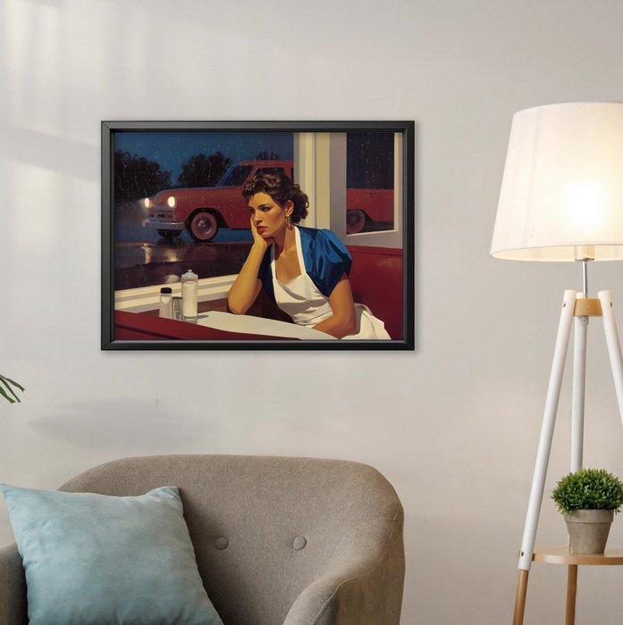 Le Yack - Rain at the Diner Window - Hand signed, Antiek en Kunst, Kunst | Designobjecten