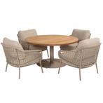 Saba Sardinia low dining tuinset 5 delig 130 cm rond teak, Tuin en Terras, Ophalen of Verzenden, Nieuw