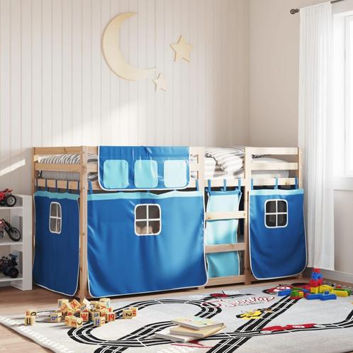 vidaXL Stapelbed met gordijnen 90x190 cm massief grenenhout, Huis en Inrichting, Slaapkamer | Bedden, 90 cm, 190 cm of minder