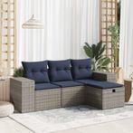 vidaXL 4-delige Loungeset met kussens poly rattan grijs, Tuin en Terras, Verzenden, Nieuw, Rotan, Loungeset