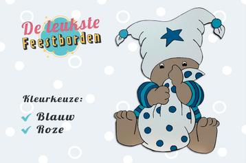 Geboortebord Baby met muts blauw goedkoop huren voor jongen beschikbaar voor biedingen