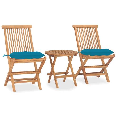 vidaXL 3-delige Tuinset inklapbaar met kussen massief, Tuin en Terras, Tuinsets en Loungesets, Tuinset, Nieuw, 2 zitplaatsen, Teakhout