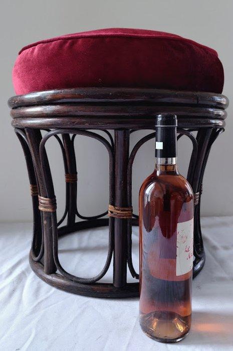Poef - Pouf in rotan & fluwelen kussen - Fluweel, Rattan, Antiek en Kunst, Kunst | Designobjecten